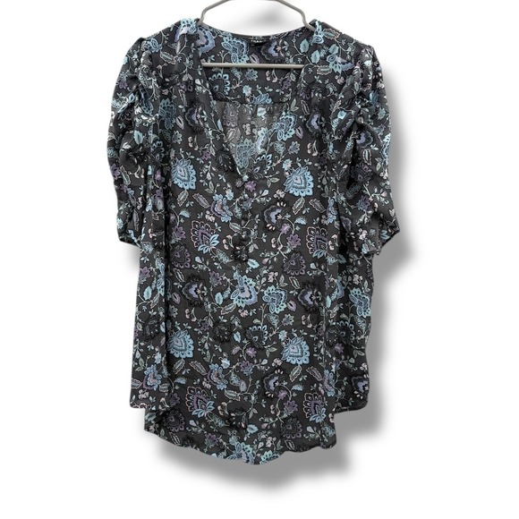 Torrid Harper Floral Blouse Size 2X Gray Purple Blue Short Sleeve V-Neck Boho - Picture 1 of 7